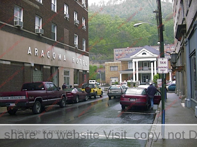 Photo of Cole Street, Logan WV showing the Aracoma Hotel