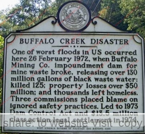 buffalo creek disaster mining 1972 dam company wv historical west virginia flood retaining collapse mine marker highway loganwv coal history