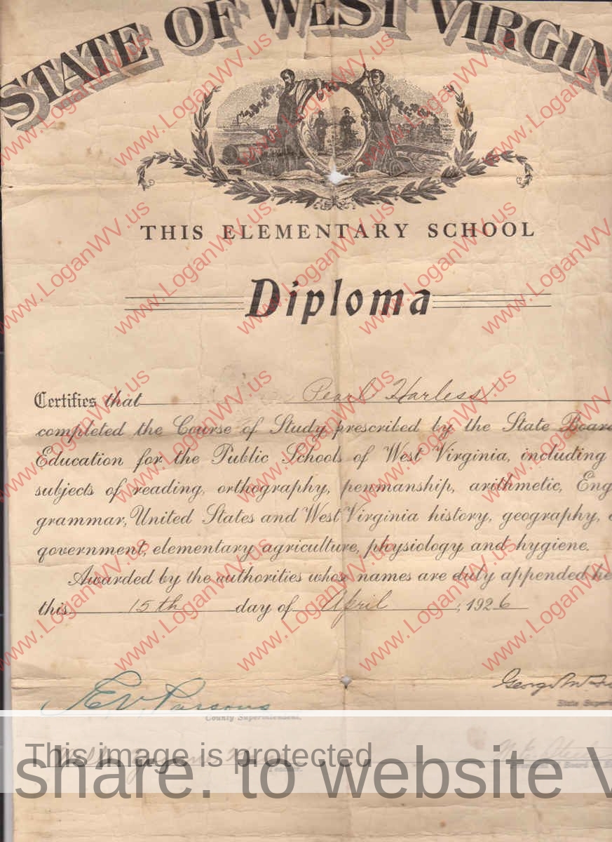 1926 West Virginia Elementary School Diploma