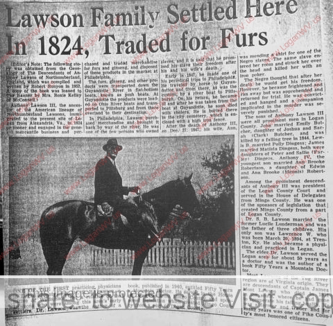 Lawson Family settled in Logan, WV in 1824