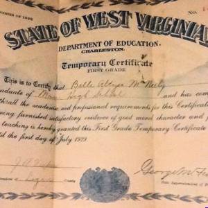 Belle Altizer McNeely temporary teaching certificate Belle Altizer McNeely temporary teaching certificate