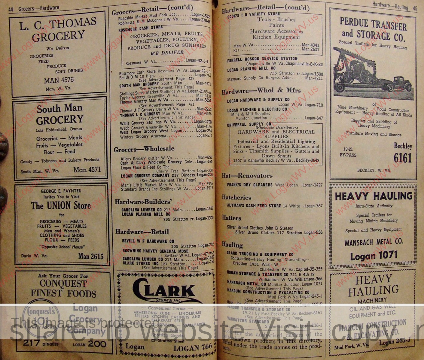 1947 Phone Book - Logan, WV History and Nostalgia