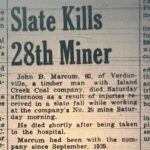 John B. Marcum of Verdunville killed. 1948 Logan Banner clipping, Logan County, WV.