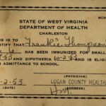 1953 form certifying immunization for smallpox and diphtheria. Image 195347. Photo of 1953 form certifying immunization for smallpox and diphtheria for smallpox and diphtheria, Logan County, WV.