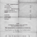 About 1956, Man Drive-In Theatre Snack Bar Menu courtesy of Paula Solar. About 1956, Man Drive-In Theatre Snack Bar Menu