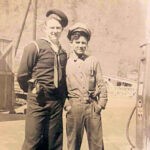 Ballard and Otto Mutters in front of their Mutters Gulf Station at Man in Logan County, WV c1940s.