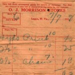 July 7, 1933, O. J. Morrison Stores Receipt courtesy of Calvin Porter from his Grandmother, Edna Carter. The store was downstairs under the National Bank of Logan. 46997 O. J. Morrison Stores, Logan, WV
