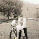 Bent over is Donnie Runyon left is Jim Lawson. John Hylton is playing QB. Courtesy of G. B. Berry. Donnie Runyon, Jim Lawson and John Hylton at Monaville, WV