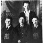 Some members of the 1929 -30 Monaville Basketball Team Champs (L-R), Paul Tarkany, unknown, Lawrence Vance and standing is Everett Steele. Courtesy of Bob Piros. 1929 -30 Monaville basketball team, Logan County, WV
