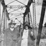 Photo courtesy of Barbara Kovach Morris. She writes: This picture of my great-grandmother, Malissa Blair Lowe (left) and Martha Jane Jeffery (right) was identified by my grandmother as being taken on the Henlawson bridge in 1916. Photo of the Henlawson Bridge 1916, Henlawson, Logan County WV.