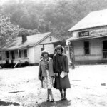 Nancy Pauley and Wanda Fry in front of the Merrill Coal Company store at Henlawson. Leon Mays ran the store. Photo taken by Roberta Bell Mann courtesy of John Paul Curry. Merrill Coal Company store at Henlawson, Logan County, WV