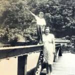 Peach Creek Bridge with Evelyn Hampson and son, John. Courtesy of Frances Pierce Nelson-Hampson. (1937-2025).
Image 34598. Peach Creek Bridge with Evelyn Hampson and son, John, Logan County, WV