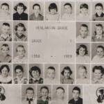 1st Grade, 1958-59 Henlawson Grade School: Mrs. Roberta (Bobbie Ann) Bell Mann, 3rd Roll, 5th student is Ernest Ralph Ellis. 4th Roll, 5th student is Lonnie Keith Ellis. Photo courtesy of Ernest Ralph Ellis. 1st Grade, 1958-59 Henlawson Grade School