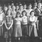 Mount Gay Student Patrol (Updated 11-30-2021). Photo from the 1955-1956 School Memories Yearbook courtesy of Bob Piros</cite>
<br />
(1) Clifford Collins, (4) Charlie Davis, (6) Patty Earlywine, (8) Thelma Williamson, (9) Ronald ?, (10) Margaret Adkins, (11) Larry Collins, (13) Dana Ferrell, (15) Curtis Gore, (17) Donna Browning, daughter of Elmer & Exel Browning (19) Linda Adams Huffman, and (20) Sherry Browning Workman. Thanks to all of those who helped to identify these students. Numbers 2, 3, 5, 7, 12, 14, 16 and 18 are still unidentified. If you can identify any of them or see an error, please leave a comment. 1169 955-56 Mount Gay Student Patrol , Logan County, WV