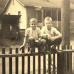 Sam Mariano and Punken Abbott - late 40s or early 50s. Dehue boys just hangin´ out at the Mariano´s. The Nevis´s lived in the house in the background. Courtesy of Frank Mariano. Image 19763. Sam Mariano and Punken Abbott, Dehue, WV- late 40s or early 50s.