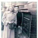 Kathleen Triplett and son Donald Tripplett from Dehue in front of Logan bank late 40s or early 50s. Courtesy of Lillian Porter Smith. Kathleen Triplett and son Donald Tripplett