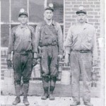 Miners in front of the lamp house at Dehue, Samuel Blevins, Arnold ?, Wesley Cladwell. Courtesy of Lillian Porter-Smith