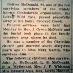 Boliver McDonald,  Confederate Veteran dies, Logan Banner, 30 April 1926. Clipping courtesy of Brandon Ray Kirk. Boliver McDonald, Confederate Veteran obit 30 April 1926