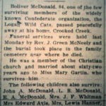 Boliver McDonald, Confederate Veteran dies, Logan Banner, 30 April 1926. Clipping courtesy of Brandon Ray Kirk. Boliver McDonald, Confederate Veteran obit 30 April 1926
