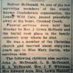 Boliver McDonald, Confederate Veteran dies, Logan Banner, 30 April 1926. Clipping courtesy of Brandon Ray Kirk. Boliver McDonald, Confederate Veteran obit 30 April 1926