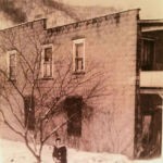 1945 Helen Piros at Cherry Tree on the side of the Handy Andy store building. Courtesy of Bob Piros. (35649) 1945 Helen Piros at Cherry Tree, Logan County, WV
