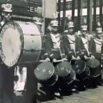 1953 Annual Huntington Band Festival. Left to right. Jim Singleton, Ronnie Curry, Fred Hammond, Fred Clark, Sammy Turner, Siegel Counts, and David Lanthorne. Courtesy of Kenneth Singleton. 221189 1953 LHS Band, Logan, WV