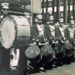 1953 Annual Huntington Band Festival. Left to right. Jim Singleton, Ronnie Curry, Fred Hammond, Fred Clark, Sammy Turner, Siegel Counts, and David Lanthorne. Courtesy of Kenneth Singleton. 221189 1953 LHS Band, Logan, WV