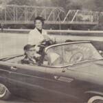 1957 LHS Yearbook Photo. Charles Kazee driving the Homecoming Queen, Daisy Elkins in his 1955 red Ford Thunderbird with Mrs. Maynard ready to head the Homecoming parade. The old Midelburg Bridge is in the background. 1957 LHS Yearbook Photo. Daisy Elkins, Homecoming Queen and Mrs Maynard