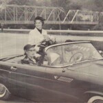 1957 LHS Yearbook Photo. Charles Kazee driving the Homecoming Queen, Daisy Elkins in his 1955 red Ford Thunderbird with Mrs. Maynard ready to head the Homecoming parade. The old Midelburg Bridge is in the background. 1957 LHS Yearbook Photo. Daisy Elkins, Homecoming Queen and Mrs Maynard