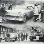 1957 LHS Yearbook Photo. The National Guard assisting high school students with road blocks set up for March of Dimes collection. 1957 LHS Yearbook Photo - March of Dimes Collection.
