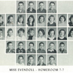 1960 Homeroom 7-7, Miss Evendoll, 1-3 Bill Erlewine, 2-2 Glenna Kirkendall, 2-4 Elaine Lanzy, 3-1 Alice Knipp, 3-5 Jeanne Miller, 3-6 Sandra Sigmon, 4-1 Bobby Browning, 4-2 Ronnie Johnson. 1960 Homeroom 7-7, Miss Evendoll