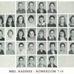 1960 Homeroom 7-14, Mrs. Hassner. 2-5 Sandra Workman, 2-6 Lois Cremeans, 3-6 Joan Baker, 3-8 Ruby Curry, 4-5 Ott Damron. 1960 Homeroom 7-14, Mrs. Hassner