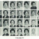 1960 Logan East Junior High Faculty. <strong>Row 1:</strong> (1) Mrs. Beth Gordon, (2) Mrs. Virginia Barber, (3) Mrs. Althia Tyson, (4) Mrs. Helen Eiland, (5) Ms. Jessie Payne. <strong>Row 2:</strong> (1) Mrs. Virginia Curran, (2) Mrs. Maureen Yeager, (3) Mr. Richard Dingess (4) Mr. McDermott, (5) Mrs. Thelma J. Ellis, (6) Mrs. Betty Daniel, (7) Mrs. Virginia Lucas Kovich. <strong>Row 3:</strong> (1) Mrs. Alam Evendoll, (2) Ms. Mary Barber, Echo Staff Sponsor, (3) Ms. Evelyn Jane Bland, Librarian, (4) Mrs. Estep, (5) ?, (6) Mr. Harold Browning, (7) Miss Roberta Kendell. <strong>Row 4:</strong> (1) Mrs. Mildred Cogbill, (2) Mrs. Rahal, (3) Mrs. Thompson, (4) Mrs. Amanda Bryan (?), (5) Mr. Leonard Davis. 1960 Logan East Junior High Faculty