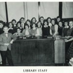 1960 Logan East Junior High Library Staff. # 1- 1st boy- Ronald Vance/bow tie, # 2- Teacher- Mary Barber, same teacher in Echo Staff photo, # 3 & 4 & 5- boy, girl, girl leaning on table, #6- by teacher- Annabelle Knott, #7- Wilma Workman, #8- Jean Smith, #9- ? girl behind Jean, #10- Ronald Bush, #11- Judith Rutherford, #12- ? girl behind Judith, #13- Roger Osborne, #14- Sharon Gingise, #15- ? teacher, #16- ? girl in light top & black collar, #17- ? girl in black top & white collar, #18- Susie Collins, #19- Sarah Williamson, #20- Kathlyne Vance, #21- Sue Wiley, #22- Joan Elaine Baker in plaid dress. 1960 Logan East Junior High Library Staff