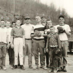 Mud Fork, April 1961 courtesy of Barbara Kirkendoll. The photo was taken at 16 Hill by the Verdunville Grade School, the new one. (1) Wade McCown, (2) Frankie Dewhitt, (3) Billy Nelson, (4) John Hager, (5) Softball Coach, Esmond Curry, (6) Curtis Queen, (7) Hurston Vinson, (8) Jessie Smith, (9) Boyd Baisden, and (10) Kyle Workman. 51287. April 1961 Mud Fork, Logan County, West Virginia