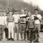 Mud Fork, April 1961 courtesy of Barbara Kirkendoll. The photo was taken at 16 Hill by the Verdunville Grade School, the new one. (1) Wade McCown, (2) Frankie Dewhitt, (3) Billy Nelson, (4) John Hager, (5) Softball Coach, Esmond Curry, (6) Curtis Queen, (7) Hurston Vinson, (8) Jessie Smith, (9) Boyd Baisden, and (10) Kyle Workman. 51287. April 1961 Mud Fork, Logan County, West Virginia