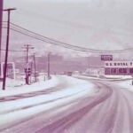 Logan, March, 1958 courtesy of Mark Edward Jones. The old power plant is shown on the left and entrance to hospital is on the right. Image 195847. Winter scene photo of Logan, WV March, 1958.
