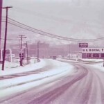 Logan, March, 1958 courtesy of Mark Edward Jones. The old power plant is shown on the left and entrance to hospital is on the right. Image 195847. Winter scene photo of Logan, WV March, 1958.