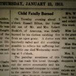 Logan Democrat, 23 January 1913, Russell Bilton Buskirk Burned to Death. Clipping courtesy of Brandon Ray Kirk Russell Bilton Buskirk (1910-1913), Aracoama Cemetery, Logan, WV
