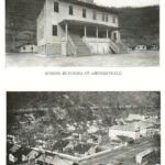 School Building and Bird's Eye view of Amherstdale. <br />1922 Man High School Yearbook. amherstdale-1922-man-high-school-p56