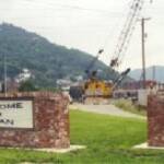 Heavy equipment and signs proclaiming "bridge closed" ends the road now. Blue Bridge Closed