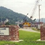 Heavy equipment and signs proclaiming "bridge closed" ends the road now. Blue Bridge Closed