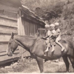 Joe Mullins with son, Donald and cousins David Baisden and Jackie Baisden on Fred. <br />Submitted by Loretta Mullins. Contest Entry #41 41 - Boys on a horse