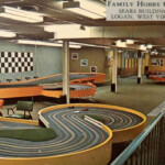 c1960s slot-car racing postcard, downtown Logan courtesy of Dwight Williamson. Image 7160. c1960s slot-car racing, downtown Logan, WV