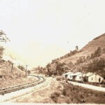 Bottom right is the Cherry Tree School. Up the tracks is Monitor. Whites Addition is on the other side of Island Creek which is behind the school and houses. "Taken about 1945 when there was still an open corn field beside the school. The cornfield was a favorite place for the boys to play football and for two summers a tent roller skating rink occupied the field as well as a couple of tent revival meetings." Courtesy of Robert E. McCormack. Cherry Tree School about 1945