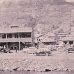 This photo was take by my Dad (Brady Thompson) in about 1949. He was driving through Mud Fork and saw a "big fight going on" and snapped this photo. Buster Dingess owned the apartment building. Logan County, WV about 1949