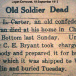 M.L. Carter, a Confederate veteran, is dead in Logan, Logan Democrat, 19 September 1912. Courtesy of Brandon Ray Kirk M.L. Carter, a Confederate veteran