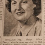Mary Alice Perry, WWII Wac. Four Wing News clipping courtesy of Susan Muncey.