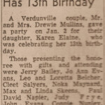 Miss Karen Mullins Has 13th Birthday Party, The Logan Banner, Thurs., Feb. 10, 1966. Clipping courtesy of Herb Harvey. The Logan Banner, Thurs., Feb. 10, 1966.