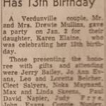 Miss Karen Mullins Has 13th Birthday Party, The Logan Banner, Thurs., Feb. 10, 1966. Clipping courtesy of Herb Harvey. The Logan Banner, Thurs., Feb. 10, 1966.